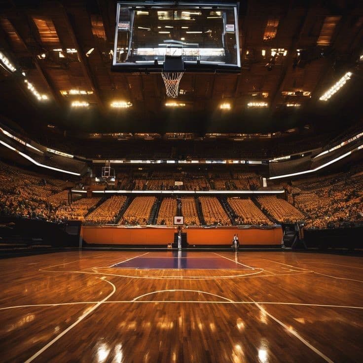 Basketball arena under stadium lights